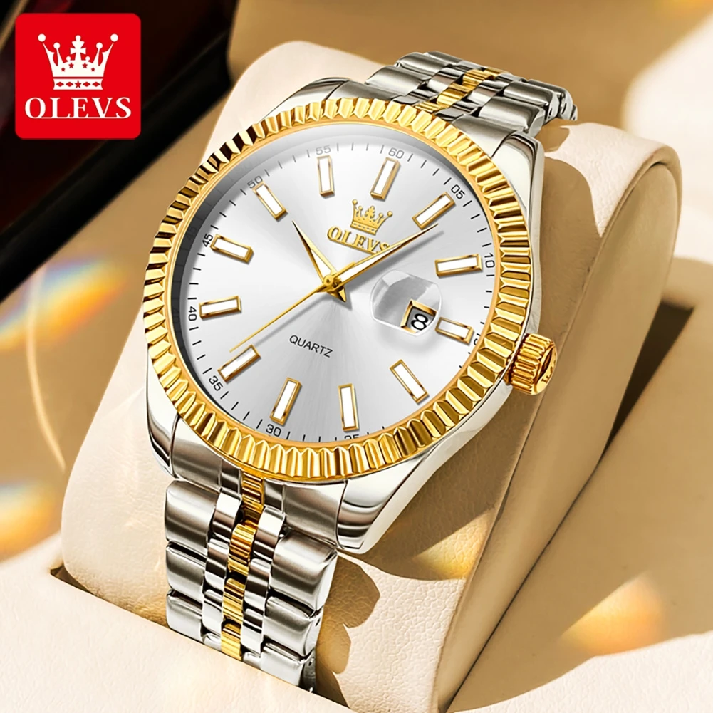 

OLEVS Luxury Men's Watch Classic Original Waterproof Glow Stainless Steel Quartz Watch High Quality Calendar Business Men Watch
