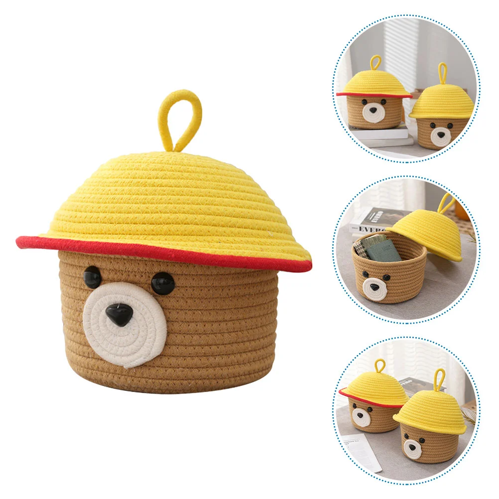 

Bear Storage Basket Laundry Hamper Cotton Rope Sundries Box Woven Toy Organizer Lidded Baskets Child Organizing