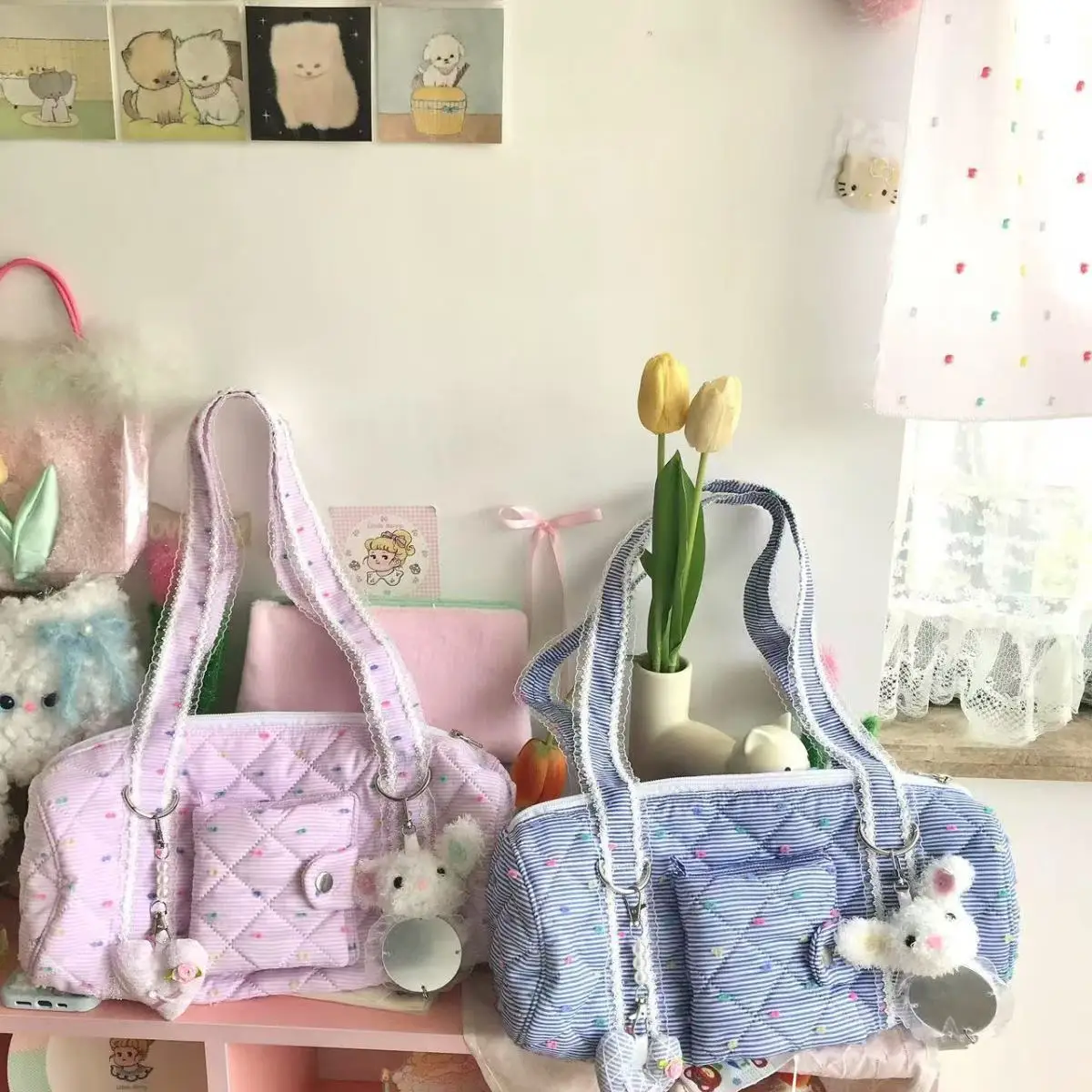 JIAERDI Candy Dot Canvas Y2k Handbag Wallets Women Versatile Pocket Casual Underarm Bag Female Harajuku Aesthetic Shoulder Bags