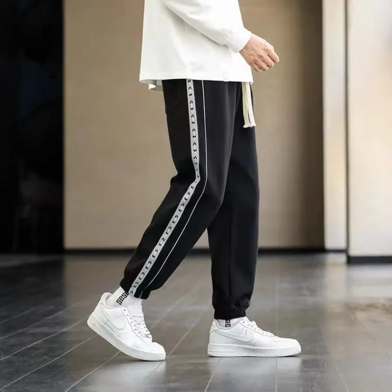 Korean Men Clothing Sweatpants Spring Summer New Streetwear Fashion Male Loose Straight Casual Grey Black Versatile Trousers