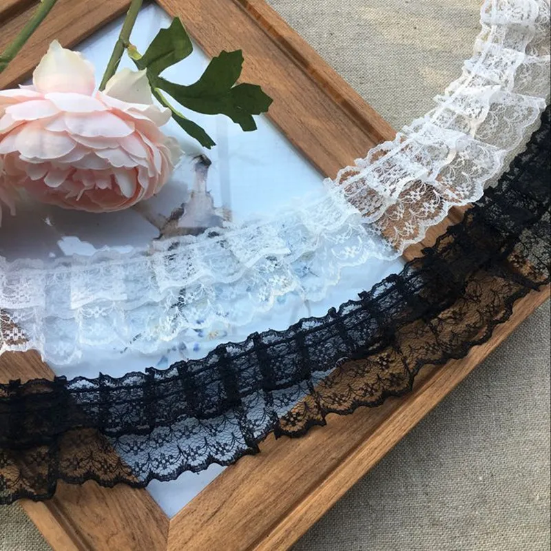 Lace Fabric 4.8CM Wide Embroidery flower Lace fabric trim ribbon DIY sewing applique collar Ruffle craft wedding guipure decor lace fabric