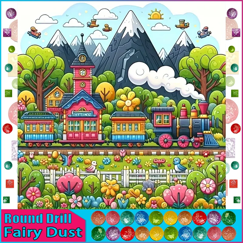 thumbnail image 1 of HOMFUN Fairy Dust AB - Bordado de diamantes completo "Paisaje con tren y montaña" Patrones de pintura de diamantes de imitación Decoración del hogar sin terminar, 1 of 5