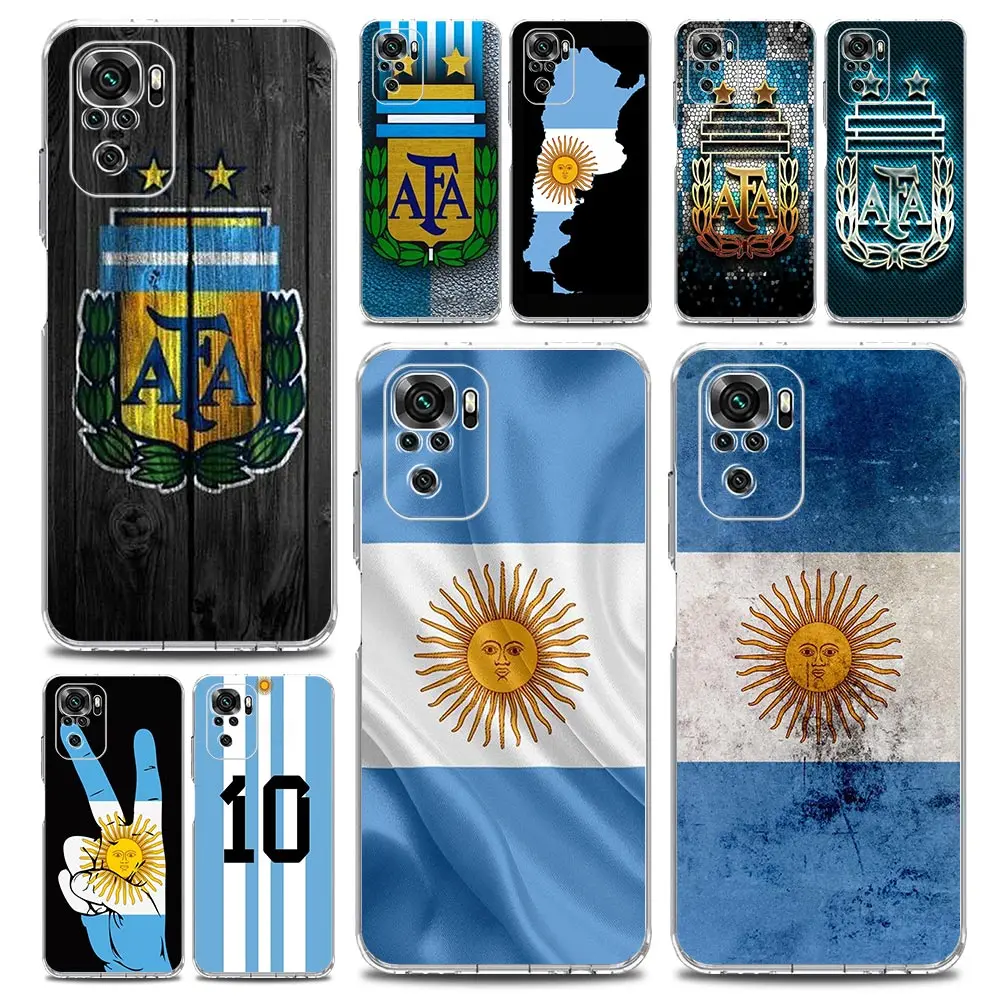 

Argentina Flag Phone Case For Xiaomi Redmi Note 10 9 8 7 9T 8T 9S 11 12 Pro Plus 8A 9A 9C K40 Gaming Cover Clear Coque Silicone