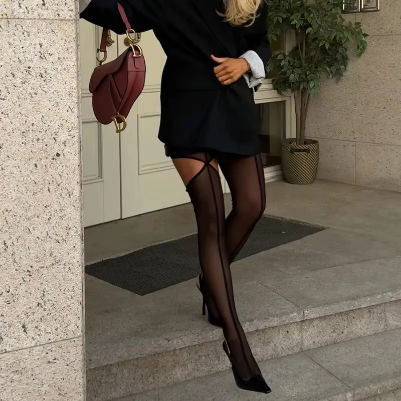 Vertikale Linie Hottie Sexy Strumpfhosen Asymmetrie Aushöhlen Mesh Strumpf Frauen Sexy Hot Dessous Strumpfhosen Gothic Ganzkörper Strümpfe – Detail 6