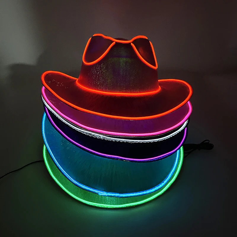 New Arrival Pearlescent Cowboy Hat Dance Costume Decorate Glowing Cowgirl Cap Glowing For Neon NightClub 2
