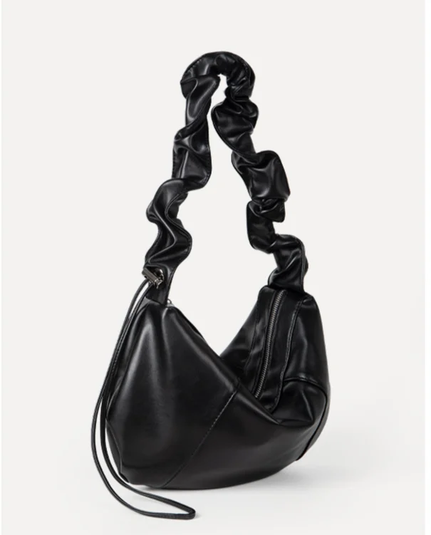 female Korean niche design, drawstring pleated soft leather, high-end feeling, large capacity handbag_voghion.com