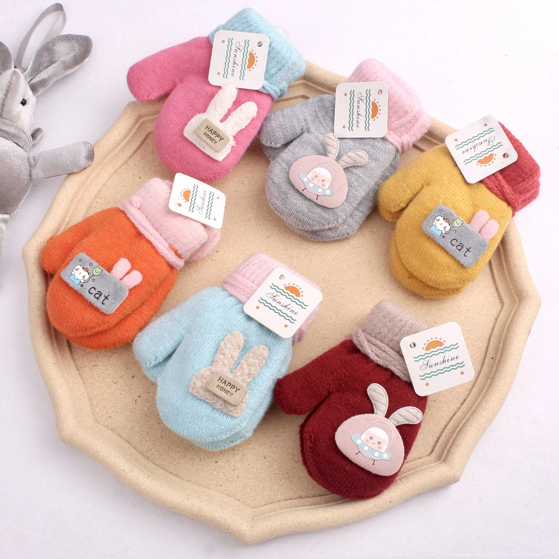 Winter Gloves Baby Thick Warmer Knitted Mittens Thicken Cute Cartoon for Kids Boys Girls