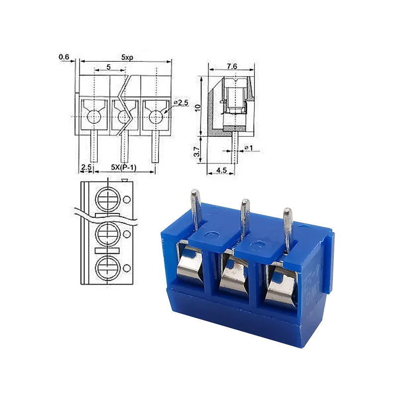 5-50Pcs KF301-2P KF301-3P 5mm PCB Screw Terminal Block KF301 2 Pin 3 Pin Wire Connector Straight Needle Blue screw terminal block