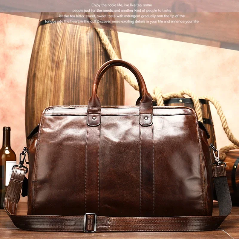 Brown Leather Travel Bag for Men and Women