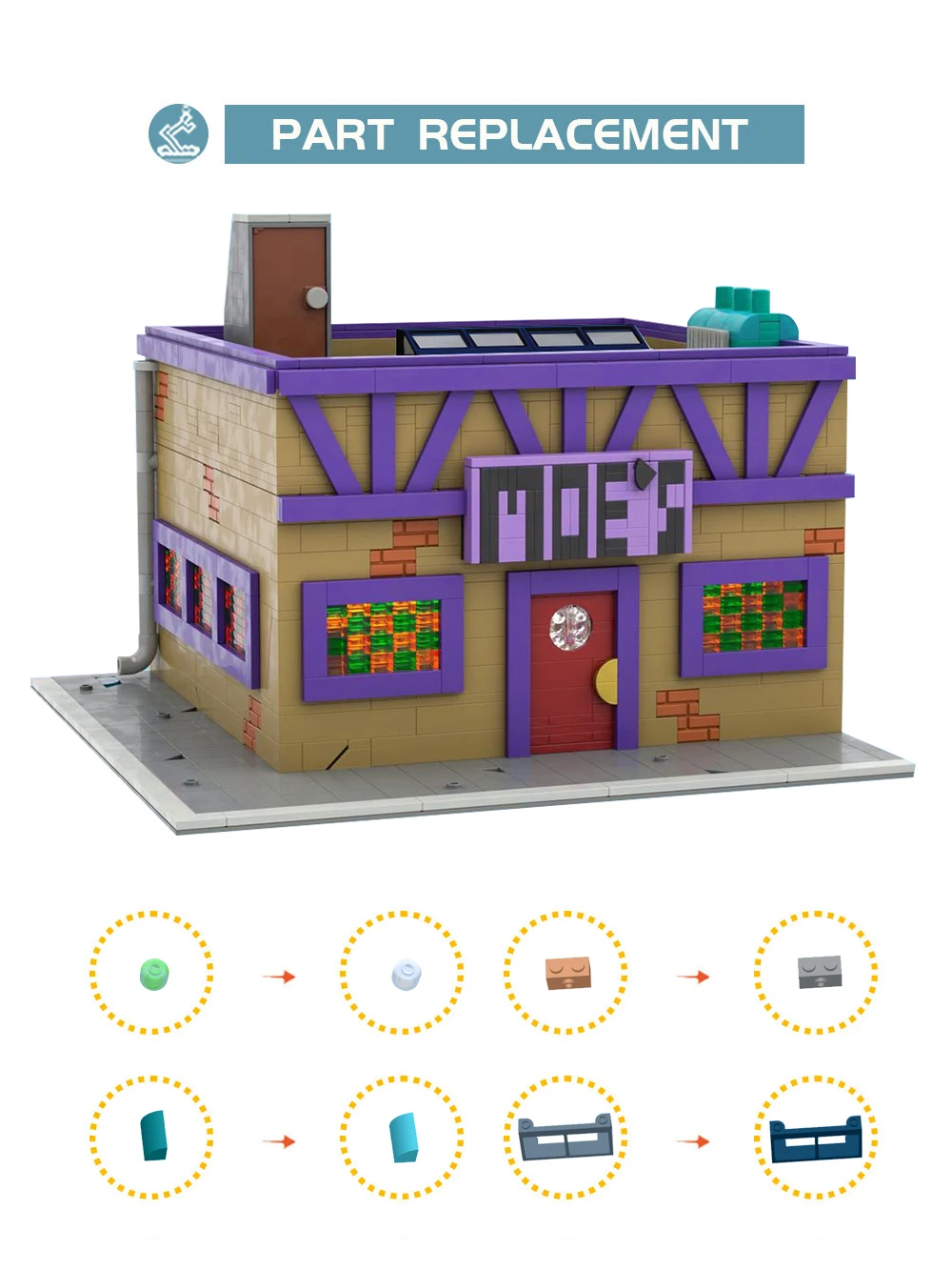 BuildMOC 심슨 모듈러 모에스 선술집 빌딩 블록 세트, 아이디어 스트리트 뷰, 1736 개 벽돌 장난감, 성인 크리스마스 선물 MOC-152941