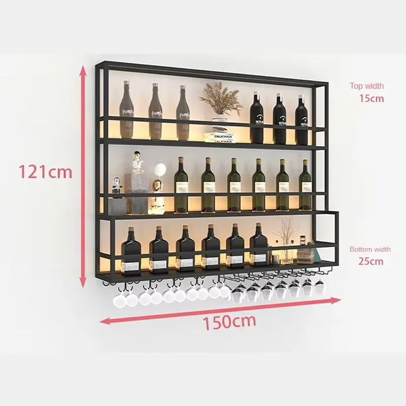 Luxury Wall-mounted Wine Rack for Kitchen Three-layer Iron Solid Showcase with Lights Modern Creative Household Shelf for Hotel