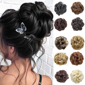 Panino per capelli disordinato da donna elastico flessibile sintetico Parrucchino chignon scrunchy riccio biondo marrone nero