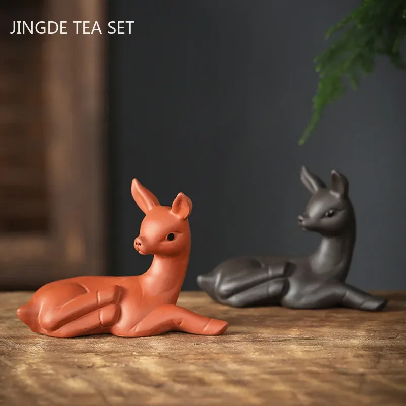 Purple Clay Fawn Model Statue Decoration Boutique Tea Pet Ornaments Study Desktop Decor Crafts Chinese Tea Set Accessories