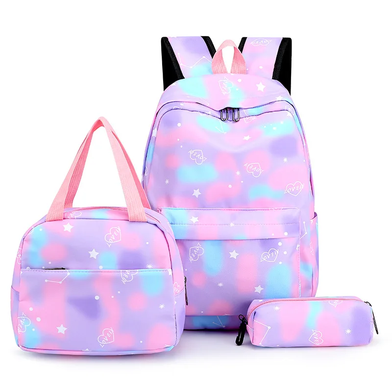 Mochila escolar con estampado degradado para niños y niñas adolescentes, mochilas simples para mujeres, mochilas escolares para estudiantes de secundaria, bolsas de libros, 3 piezas por juego