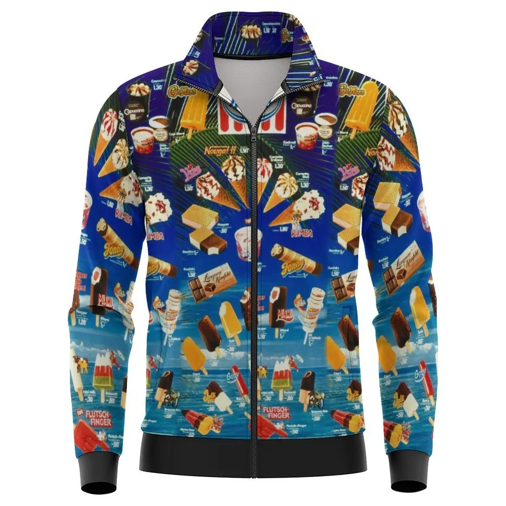 thumbnail image 1 of 2024 Nueva tendencia de moda de primavera y otoño Chaquetas bomber holgadas de manga larga con bolsillo y estampado 3D de helado simple Abrigos de gran tamaño, 1 of 5