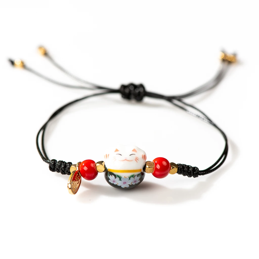 Hand-woven Ceramic Lucky Cat Bracelet Women Mama Gift