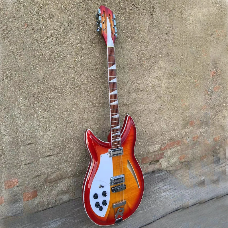

Электрическая гитара 381 с 12 струнами для левой руки, вишня Sunburst, шпон из кленового дерева сверху и сзади, струнная перемычка, гитара