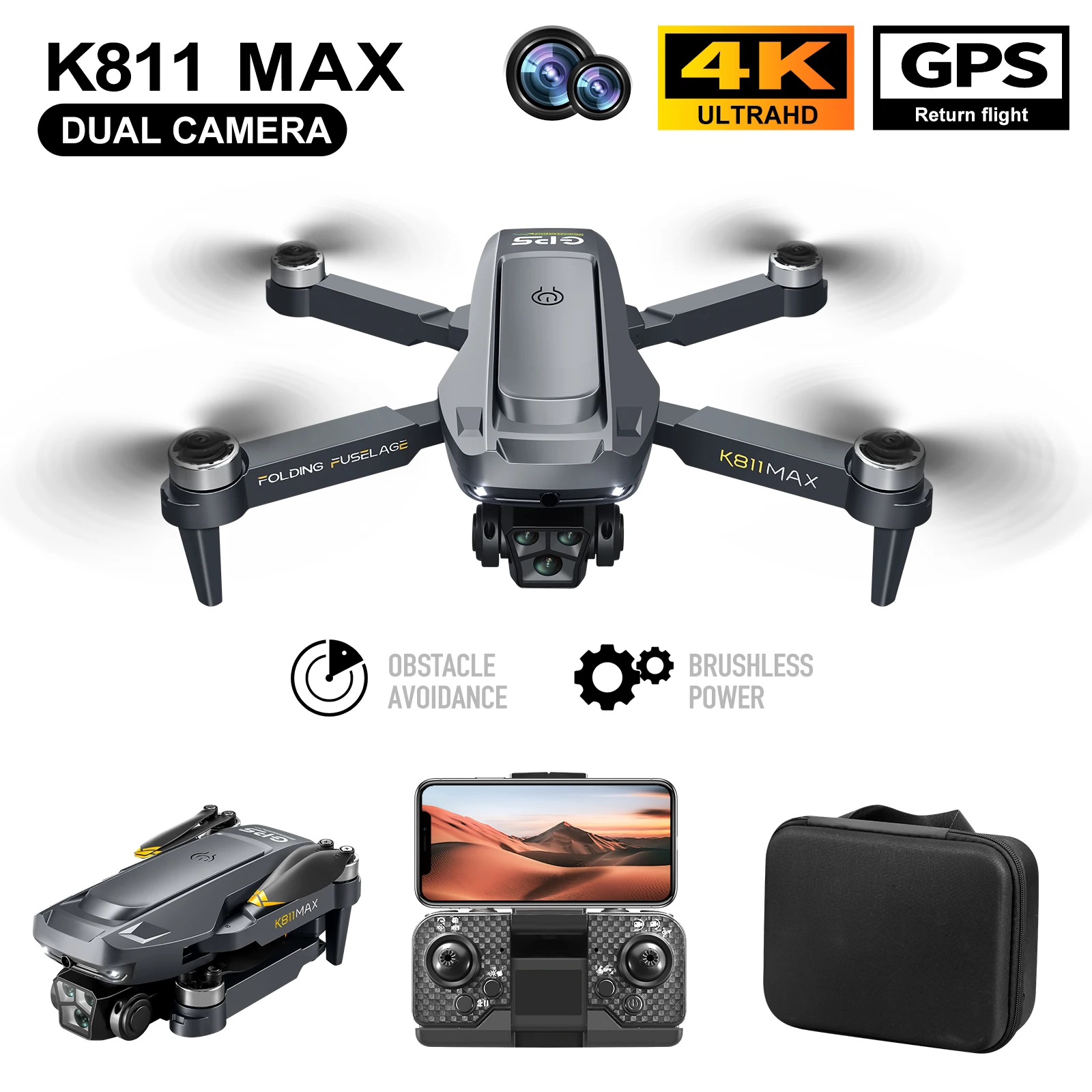 รูปสินค้า โดรนบินถ่ายภาพ 4K พร้อม GPS ระบบหลบสิ่งกีดขวาง