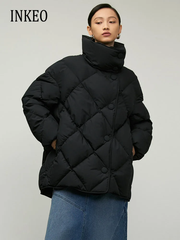 

Luxury Women's Turtleneck down jacket Warm Oversized 2023 Winter Stylish Single breasted puffer coat Vintage Outwear INKEO 3O218