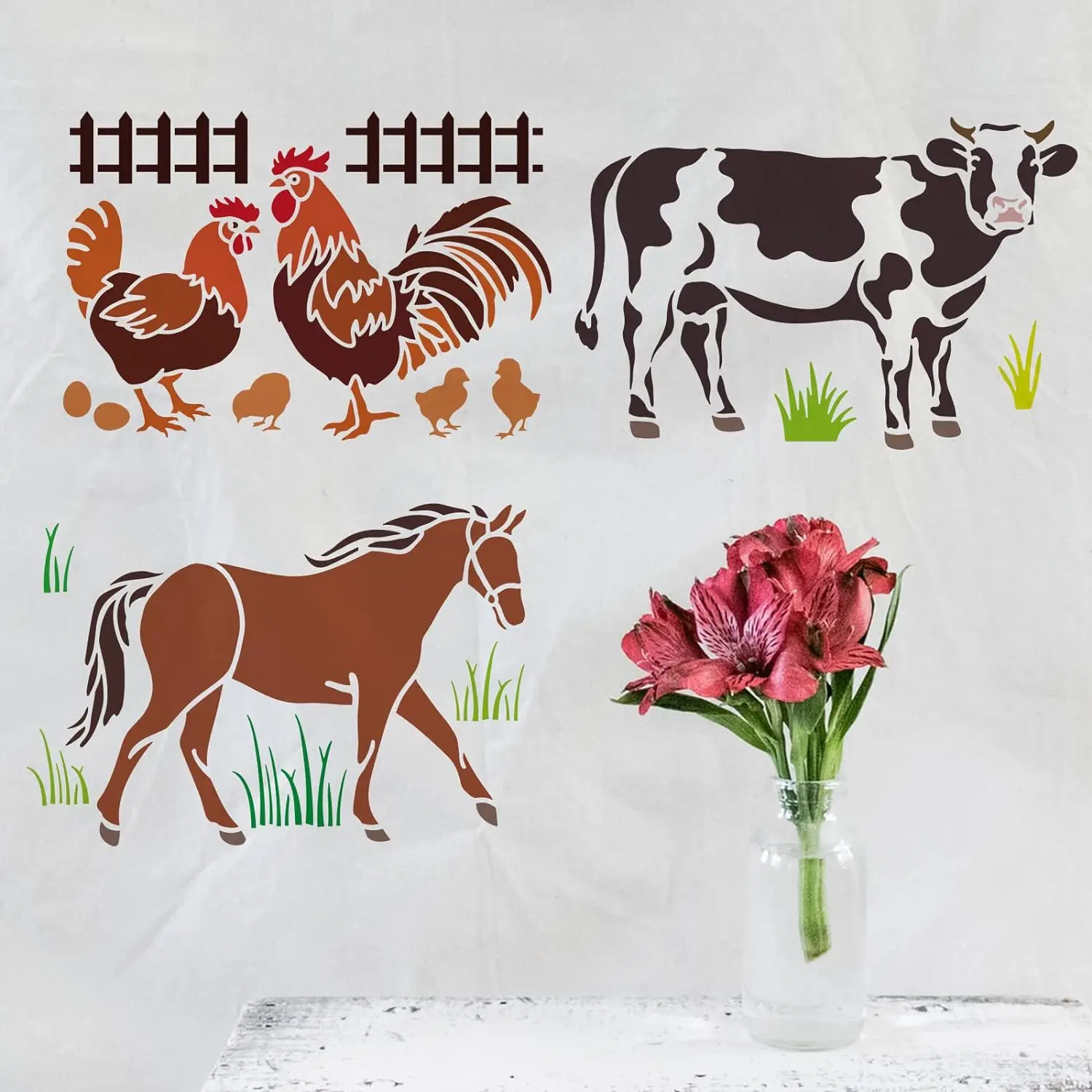 Plantillas Para Dibujar Plantillas De Granja Reutilizables De 15 Piezas Para Pintar Sobre Madera, Muebles, Tela, Paredes Y Manualidades (pollo, Vaca, Cerdo, Caballo Plantillas Para Pintar Paredes