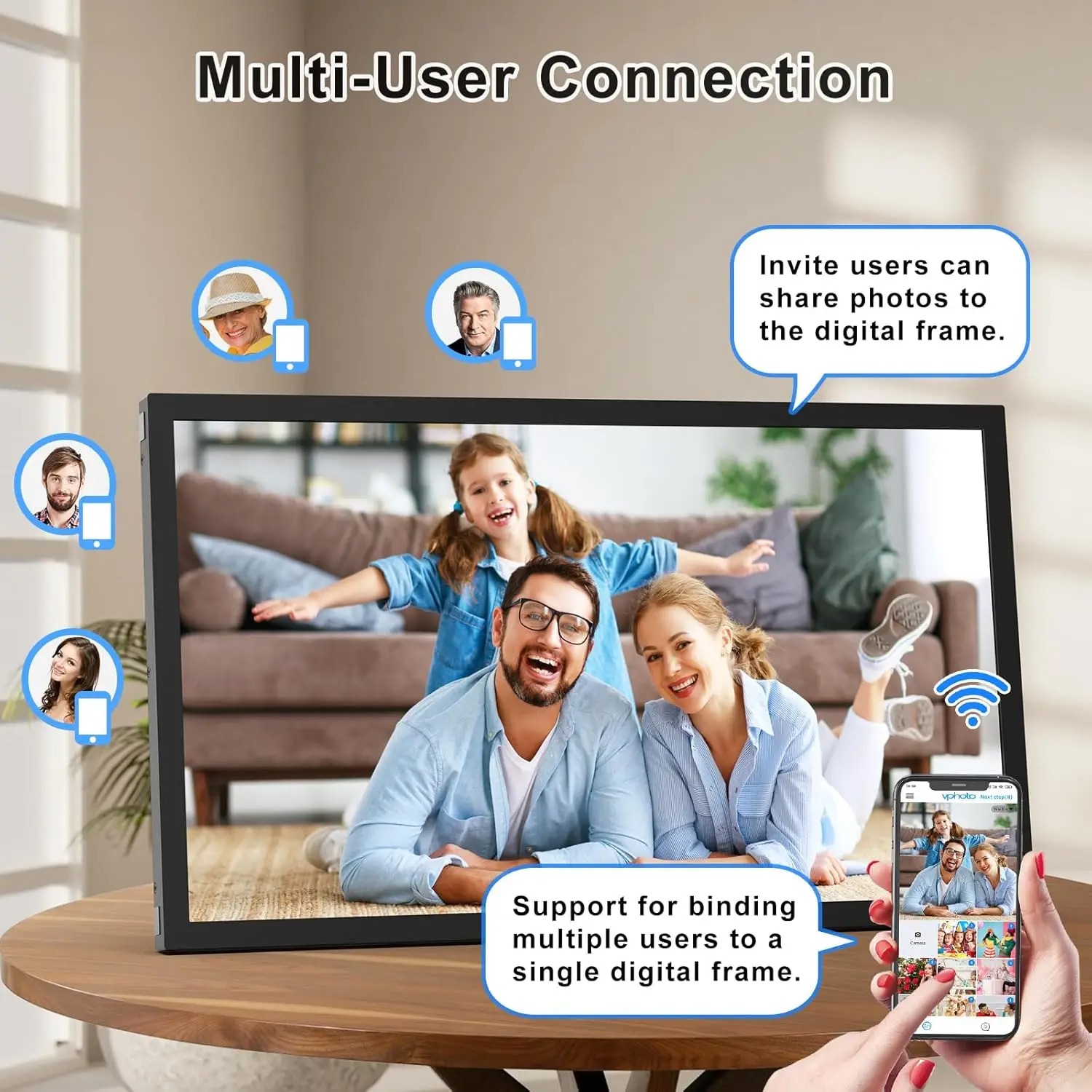 Large Digital Picture Frame 21.5 inch WiFi-Photo-Frame - 32GB, 1920x1080 IPS FHD, Auto Rotate, Load Photos Videos from Phone via