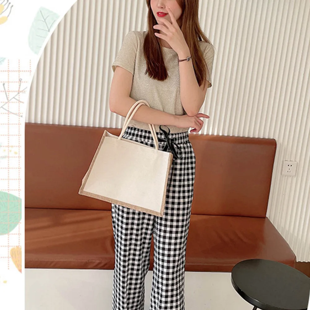 Women Casual Shopping Bag Large Capacity Canvas Travel Storage Handbag Contrast Color Handbag Leisure Fashion Shopping Bag 4