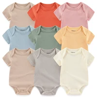 Solid Color 5Pieces Unisex Ribbed Cotton Newborn Baby Girl Clothes Set Short Sleeve Bodysuits Baby Boy Clothes Summer 1