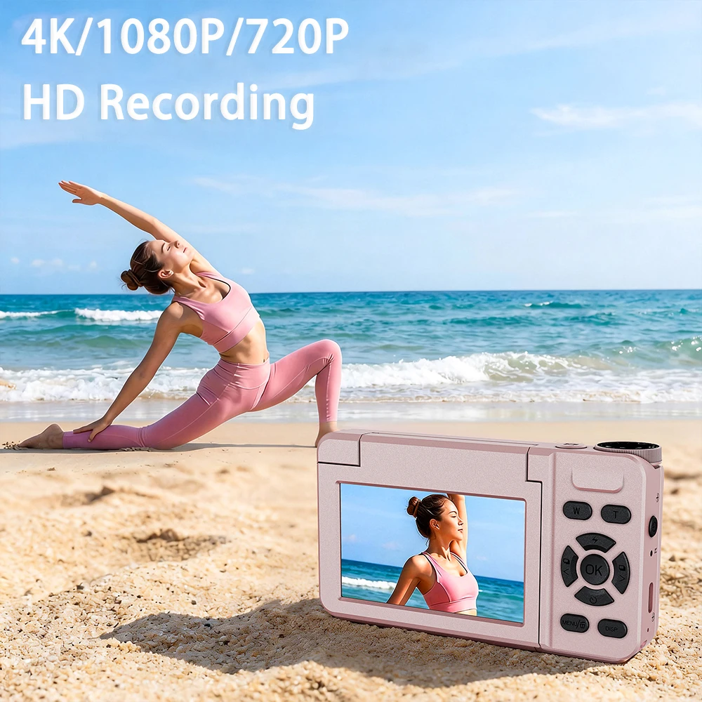 A66 32GB CCD 카메라 4K 비디오 2000mAh 장시간 녹화 3.0인치 플립 스크린 뷰티 레코드 사진 촬영 디지털 카메라 (여자아이 선물용)