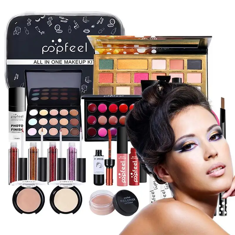 

Full Professional Makeup Kits 27Pcs All-In-One Complete Makeup Box Makeup Case Eyeshadow/Lipgloss/Concealer Cosmetic Bag