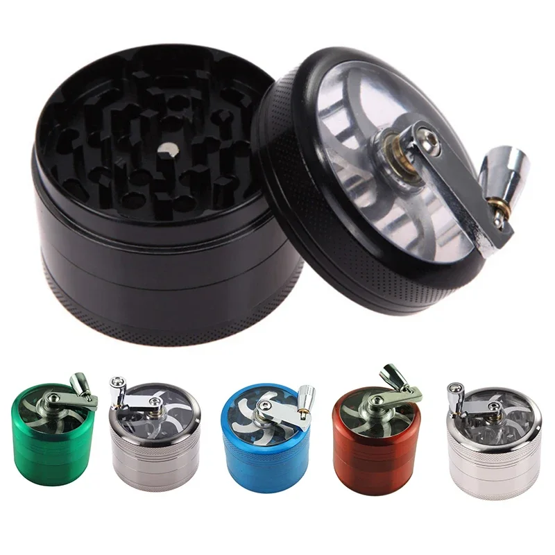 4-layer Tobacco Grinder Manual Aluminum Herbal Herb Mill Spice Crusher Smoke Grinder Crusher Hand Crank Muller Smoking Accessory herb grinder smoking accessories tobacco smoking accessories tobacco grinder manual spice grinder