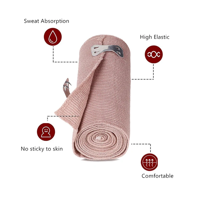 Pack of 4 High Elastic Compression Bandage with Clip Closure Athletic Sports Stretch Wraps Compression Fixation 3