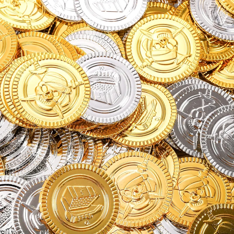 150PCS Plastic Pirate Coins Silver And Gold Bulk Treasure Hunt For Kids Gifts Halloween Cosplay Party Supplies Classroom Prizes 5