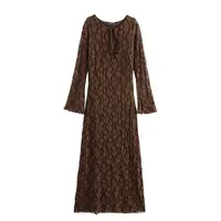 Ele Long Sve round Ne Lace Dr Autumn Winter New Arrival Women's Faion Design Sensation Slim Fit Gown 2024 - Image 4