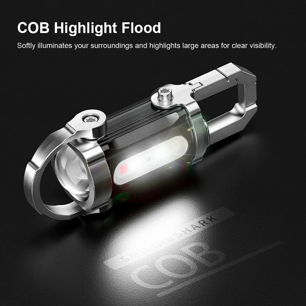 Mini Flashlight Multifunctional COB LED Keychain Flashlight USB Rechargeable Ultralight Camping Flashlight for Outdoor Emergency