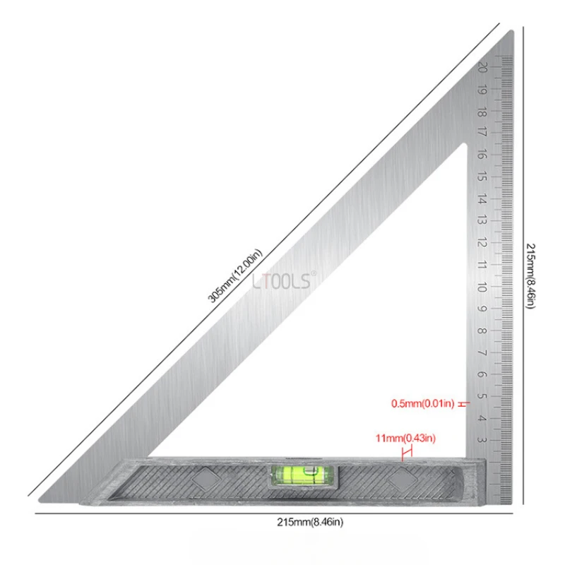 Tiyuyo 90 Right Angle Stainless Steel Triangle Ruler Woodworking Drawing Tools (S), Size: Small