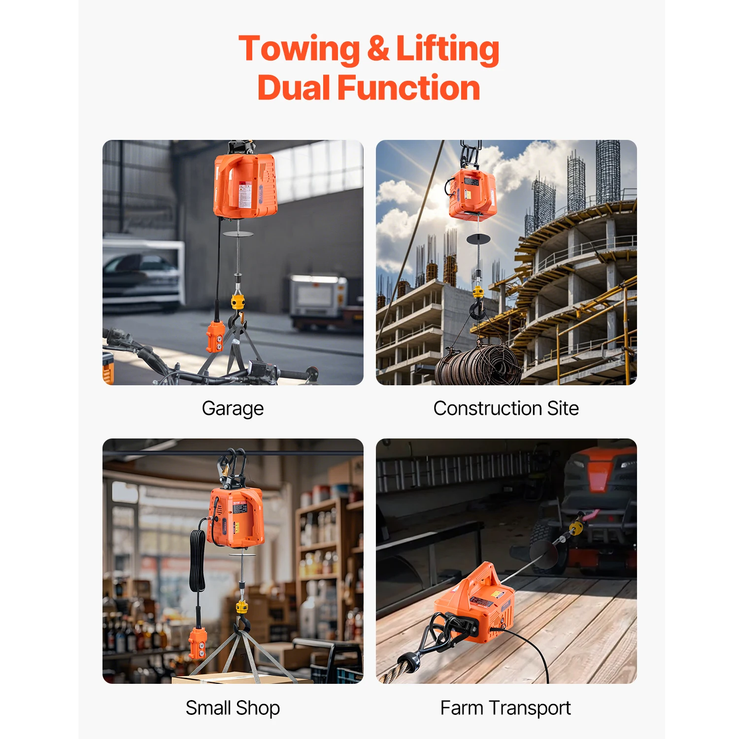 Portable Electric Hoist Winch 1100Lbs 30ft Lifting Height