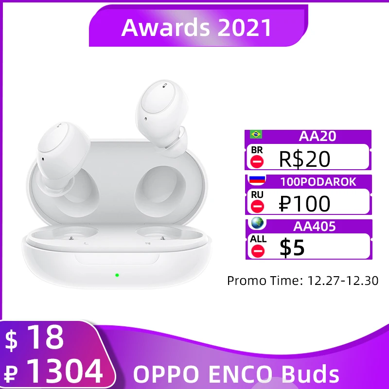 OPPO ENCO Buds TWS Earphone Wireless Bluetooth 5.2 Earbuds AI Noise Cancellation IP54 Water Resistant For Reno 4 PRO | Электроника