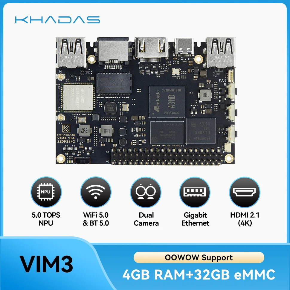 Khadas vim3 sbc: 12nm amlogic a311d soc、5.0トップnpu | 4gb 32gb (proモデル)