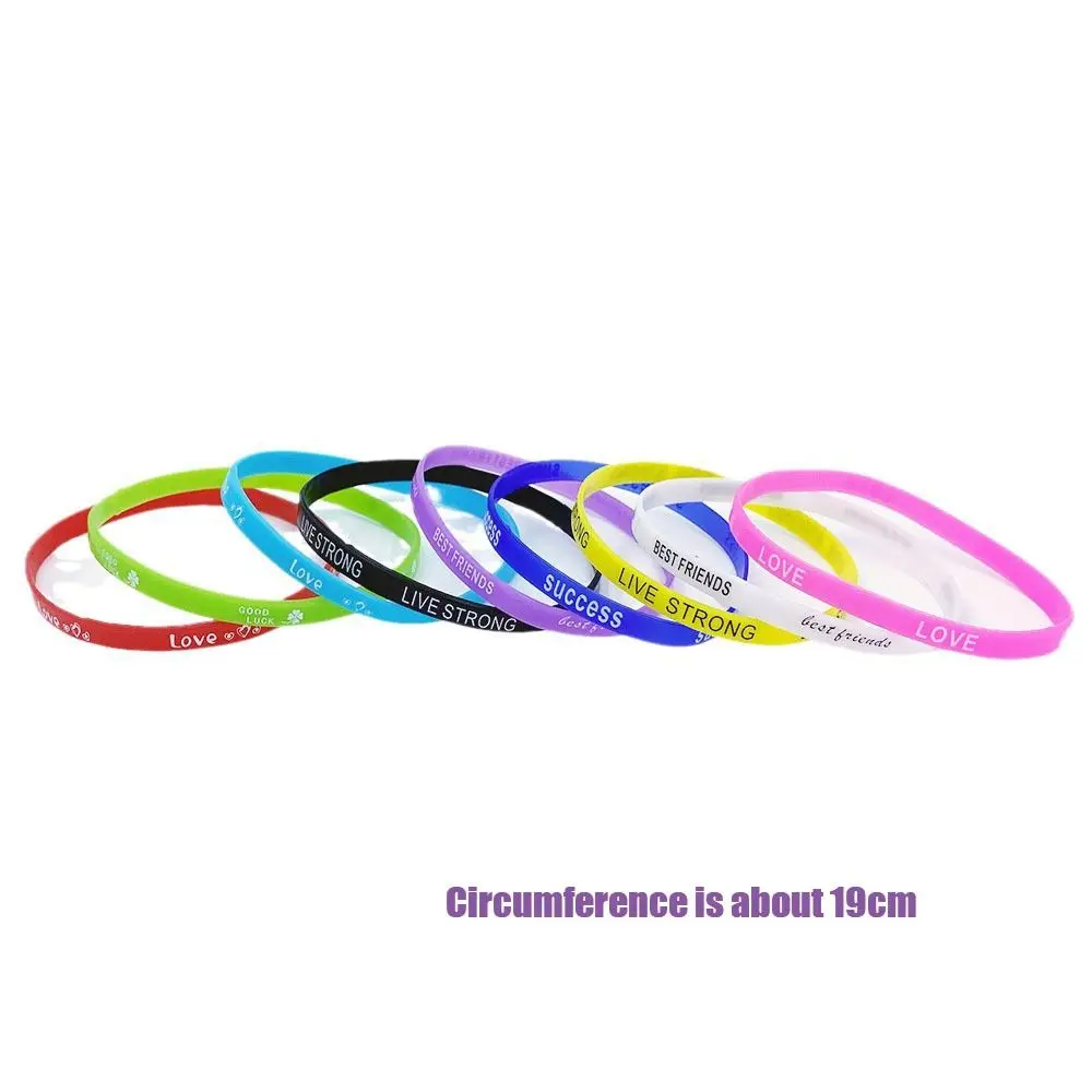 Letter Sports Silicone Bracelet Luminous Elastic Wrist Strap Candy Color Motivational Fashion Accessory Child Teens 10pcs 5mm
