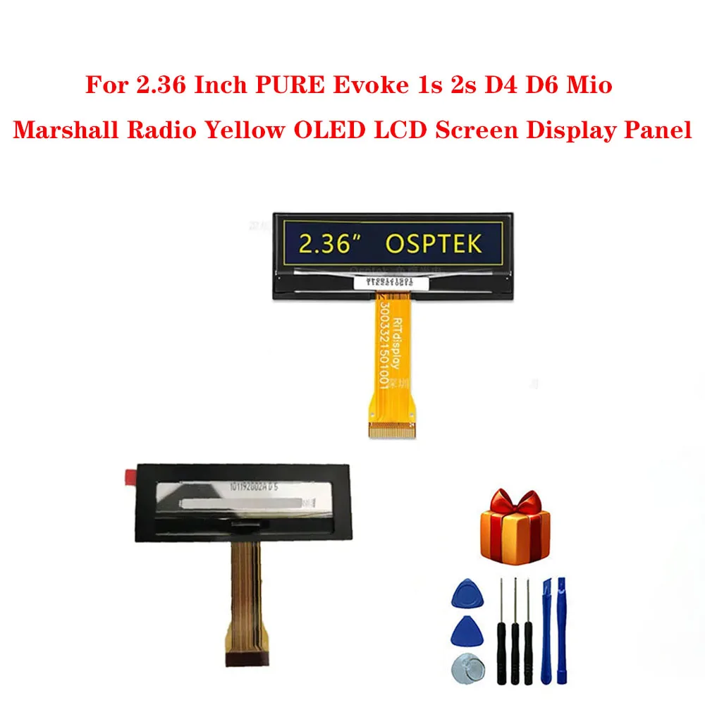 For 2.36 Inch PURE Evoke 1s 2s D4 D6 Mio Marshall Radio Yellow OLED LCD Screen Display Panel