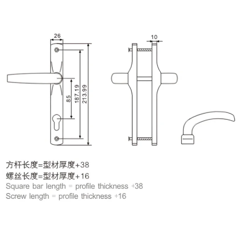 Good appearance manufacturer 85 mortise door handle aluminum zinc door handle lock for upvc aluminum