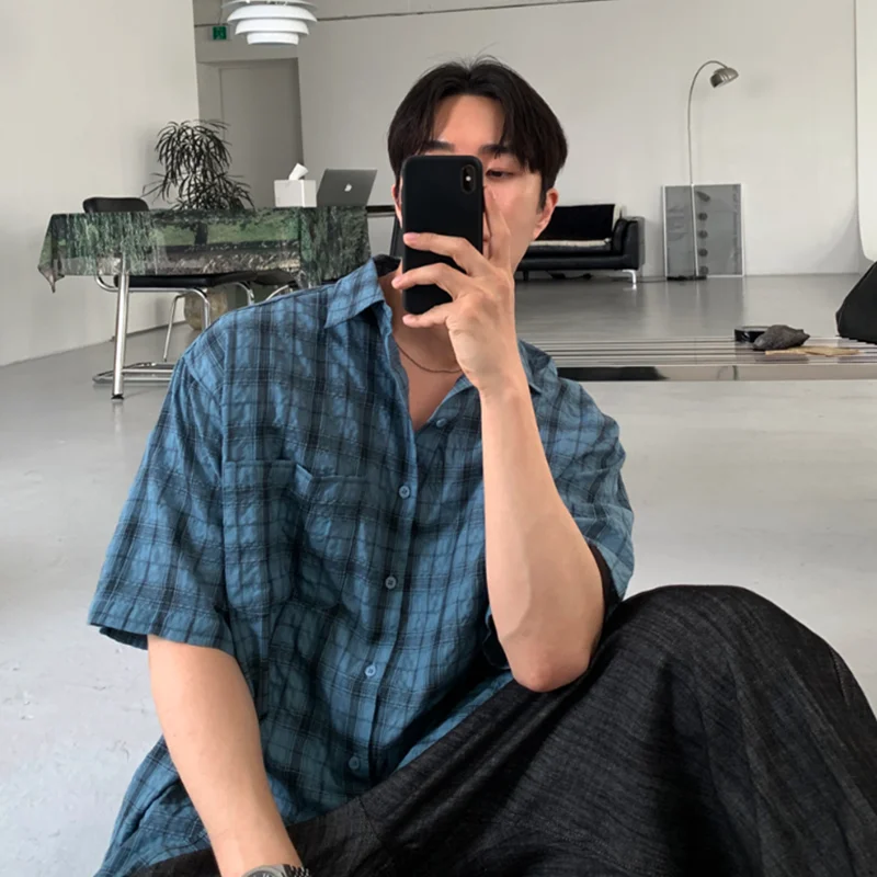 

Loose Casual Plaid Shirt for Men, Oversized, Daily Outdoor Breathable Short-sleeved Shirt, Workwear Men's Shirt.