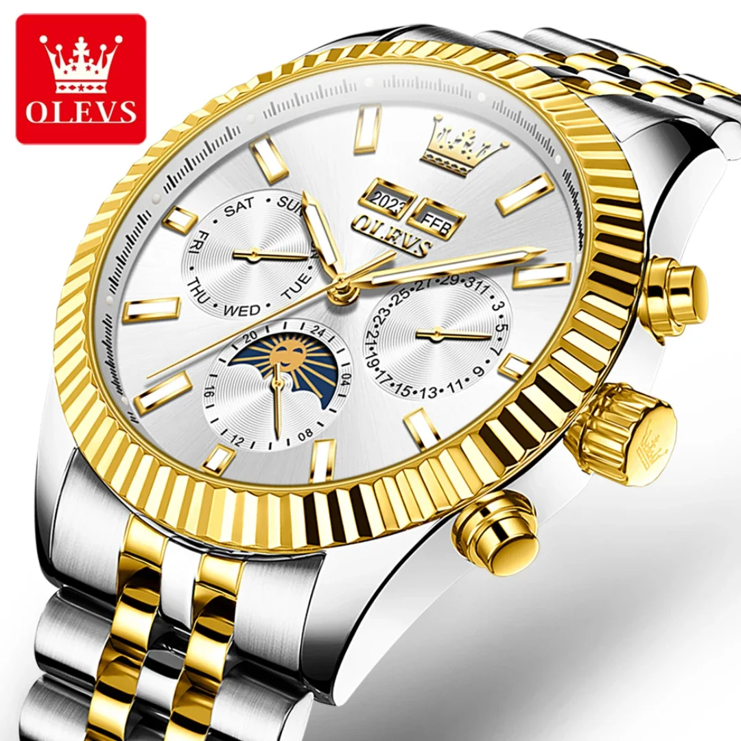

OLEVS 6688 Mechanical Fashion Watch Stainless Steel Watchband Round-dial Moon Phase Month Display Week Display Calendar