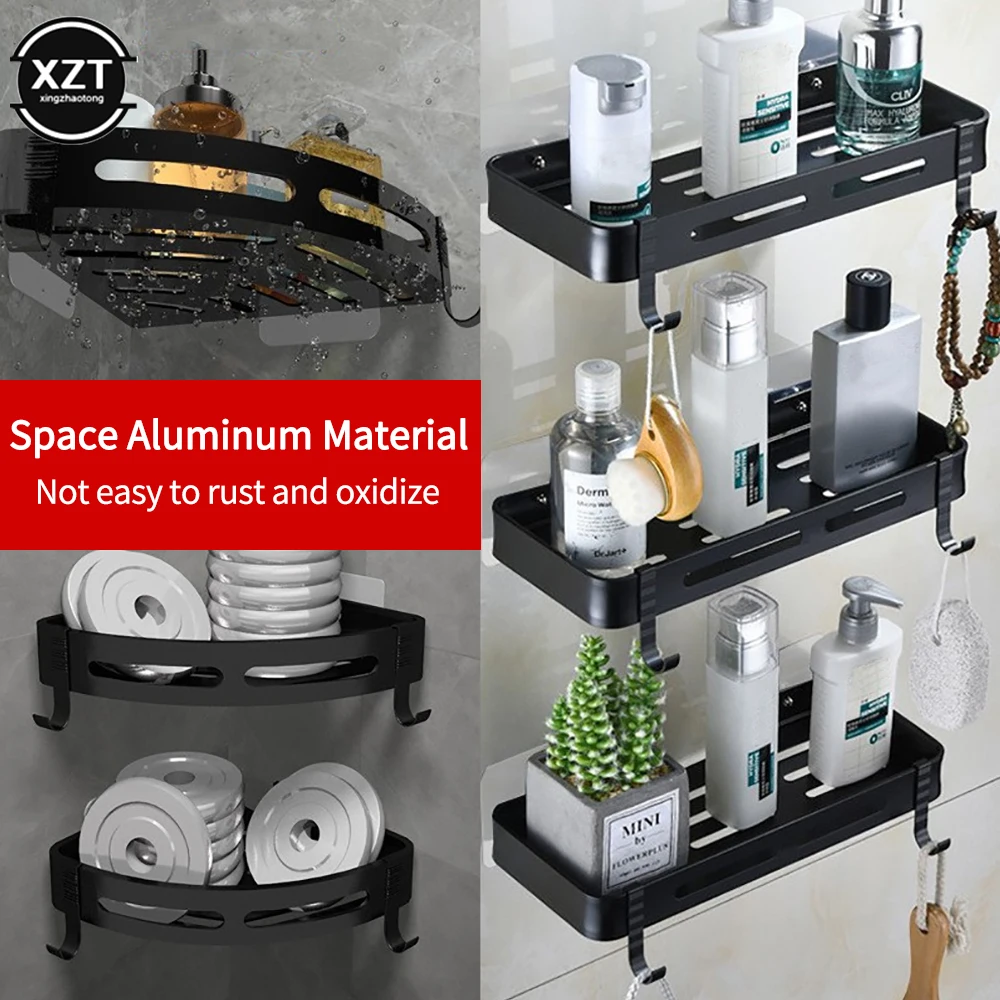 Bathroom Shelves No-drill Wall Mount Corner Shelf Shower Storage Rack  Holder For Wc Shampoo Organizer Bathroom Accessories - Storage Shelves &  Racks - AliExpress