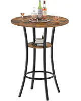 Round Bar Table, 2-Tier High Top & Counter Height Dining Table, for Bistro, Pub, Kitchen, Living Room, Rustic Brown, Customized 2