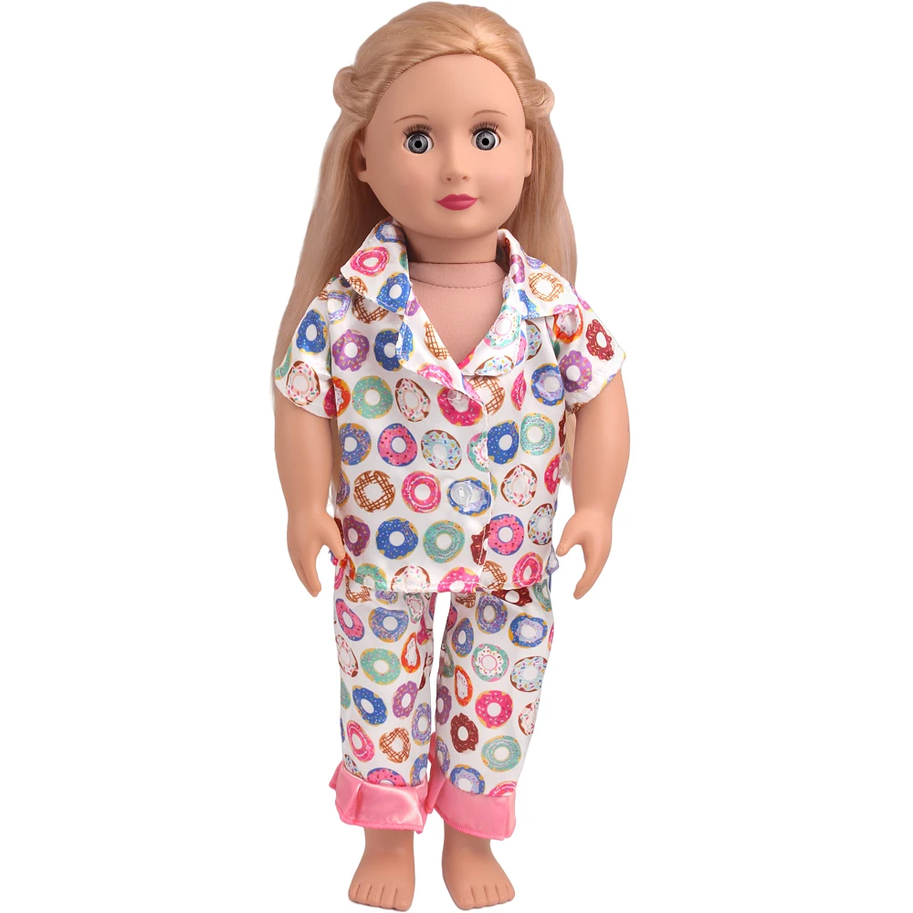 

18 Inch American Doll Girls Clothes Pink Donut Pajamas + Eye Mask Born Baby Toys Accessories 43 Cm Boy Dolls c845