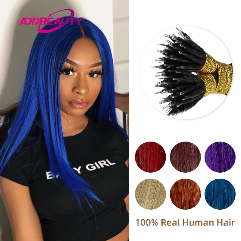 Nanoring Hair Extension Human Hair Addbeauty Straight Micro Link Human Fusion Hair Natural Blonde Nano Ring Hair Extension 613#