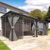 20' X 12' Gazebo for Patio, Large Wall-Mounted Lean to Pergola Gazebo with Curtains and Netting, 12x20 Hard Top Gazebos 1