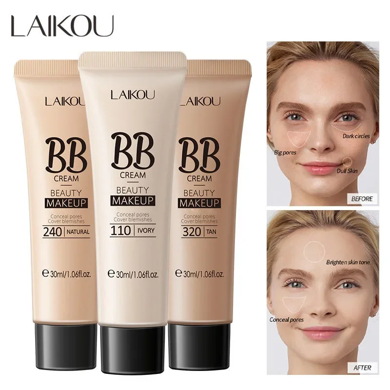BB Cream LAIKOU 18 Hour Longlasting Liquid Foundation Waterproof Anti-acne Natural Face Base Makeup