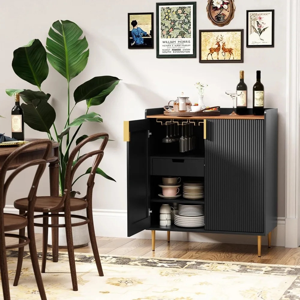 Sideboard Buffet Cabinet with Fluted Texture, Modern Coffee Bar Cabinet with Wine Rack&Drawers, Liquor